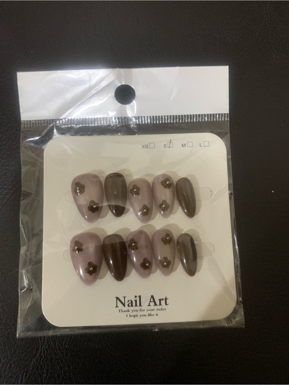 Press on nails Set - Mauve & Brown Floral Accent